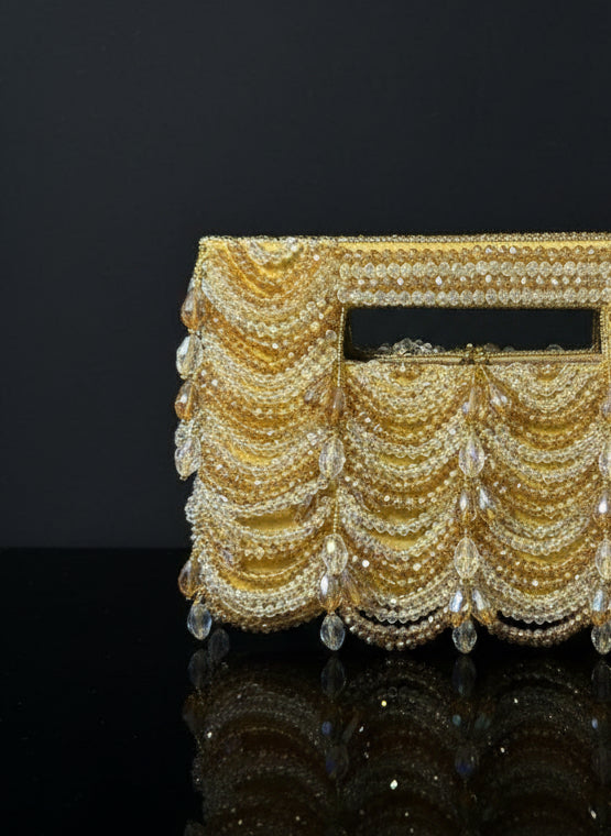 Golden Beaded Festive & Party Clutch - Evening Bag for Women