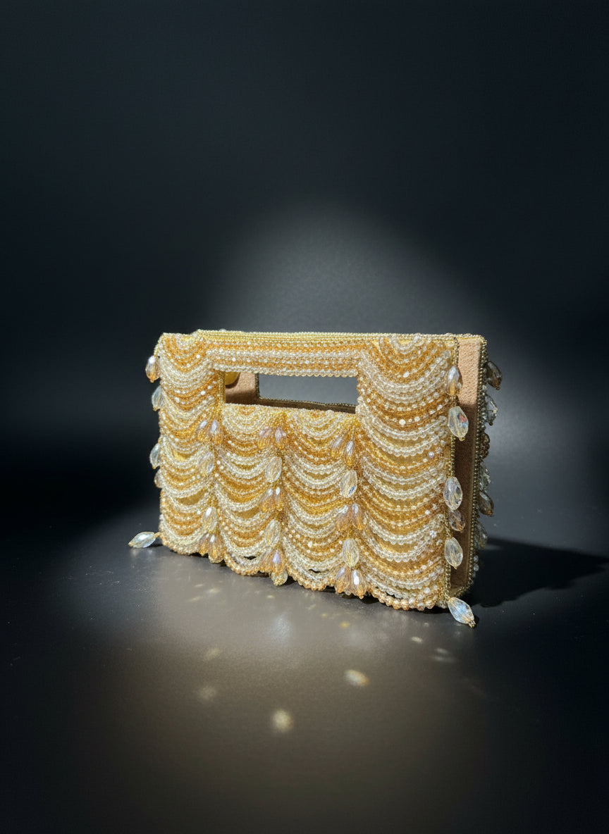 Golden Beaded Festive & Party Clutch - Evening Bag for Women