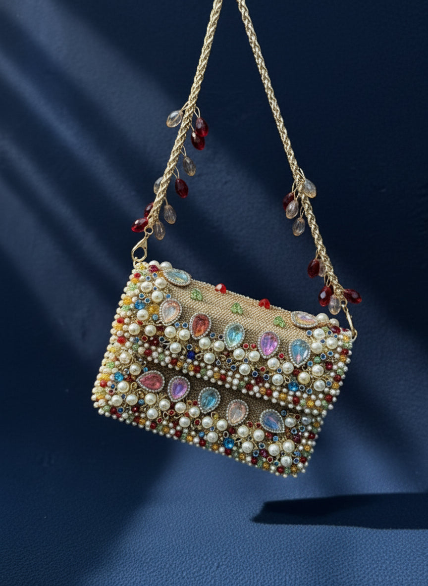 multicolor stone cluthc bag wedding clutch 
