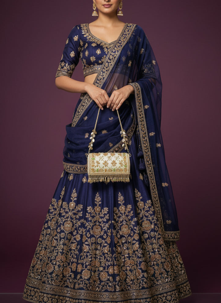 Ivory Floral Handcrafted Beaded Clutch - Embellished Party & Wedding Handbag for Women