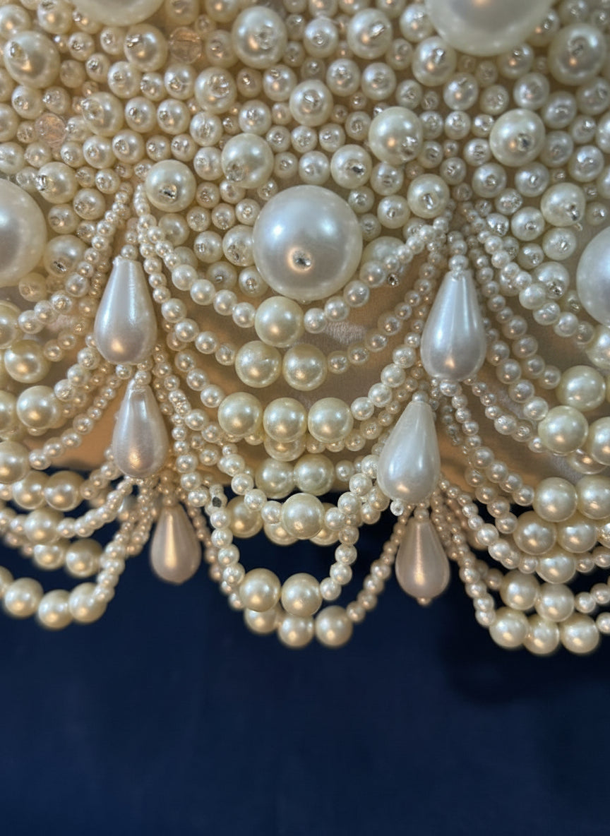 Handcrafted Pearl Beaded Clutch with Layered Detailing | Elegant Occasion Wear