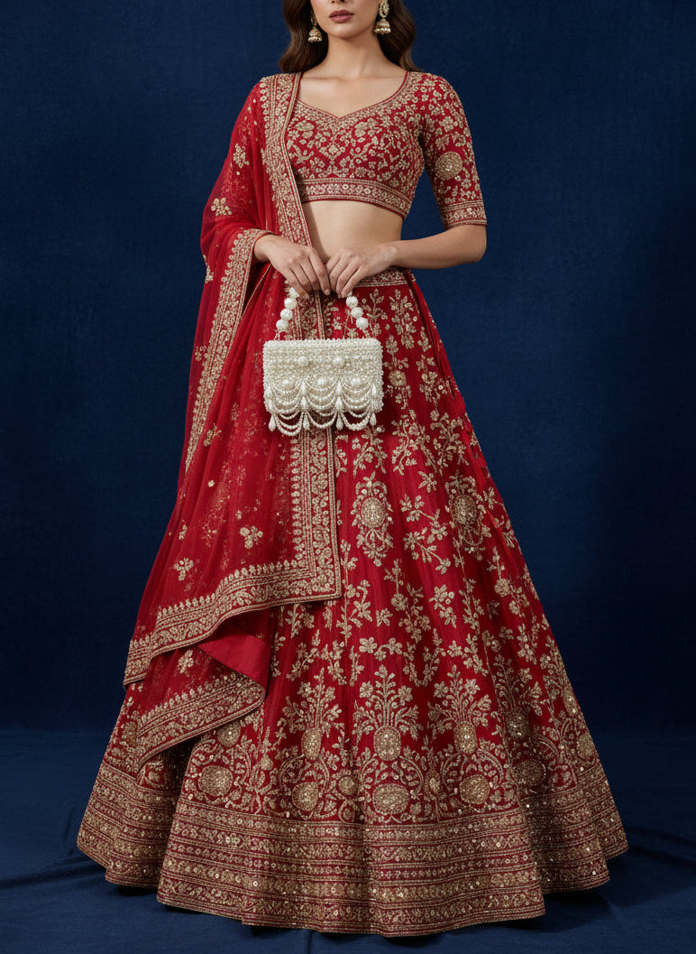 Handcrafted Pearl Beaded Clutch with Layered Detailing | Elegant Occasion Wear