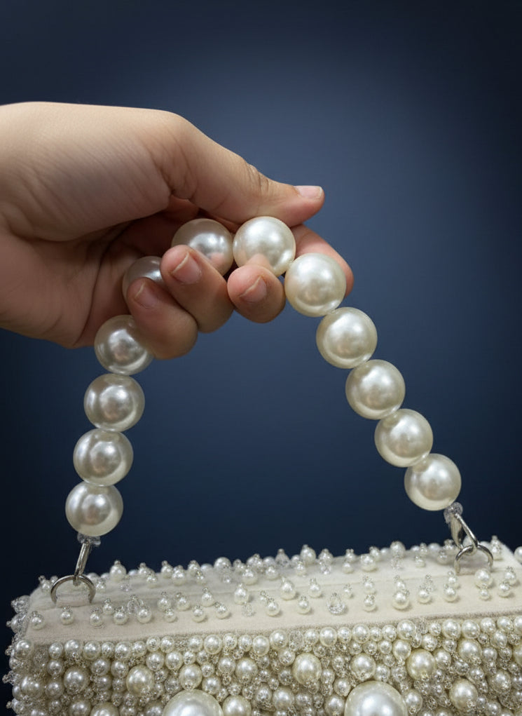 Handcrafted Pearl Beaded Clutch with Layered Detailing | Elegant Occasion Wear