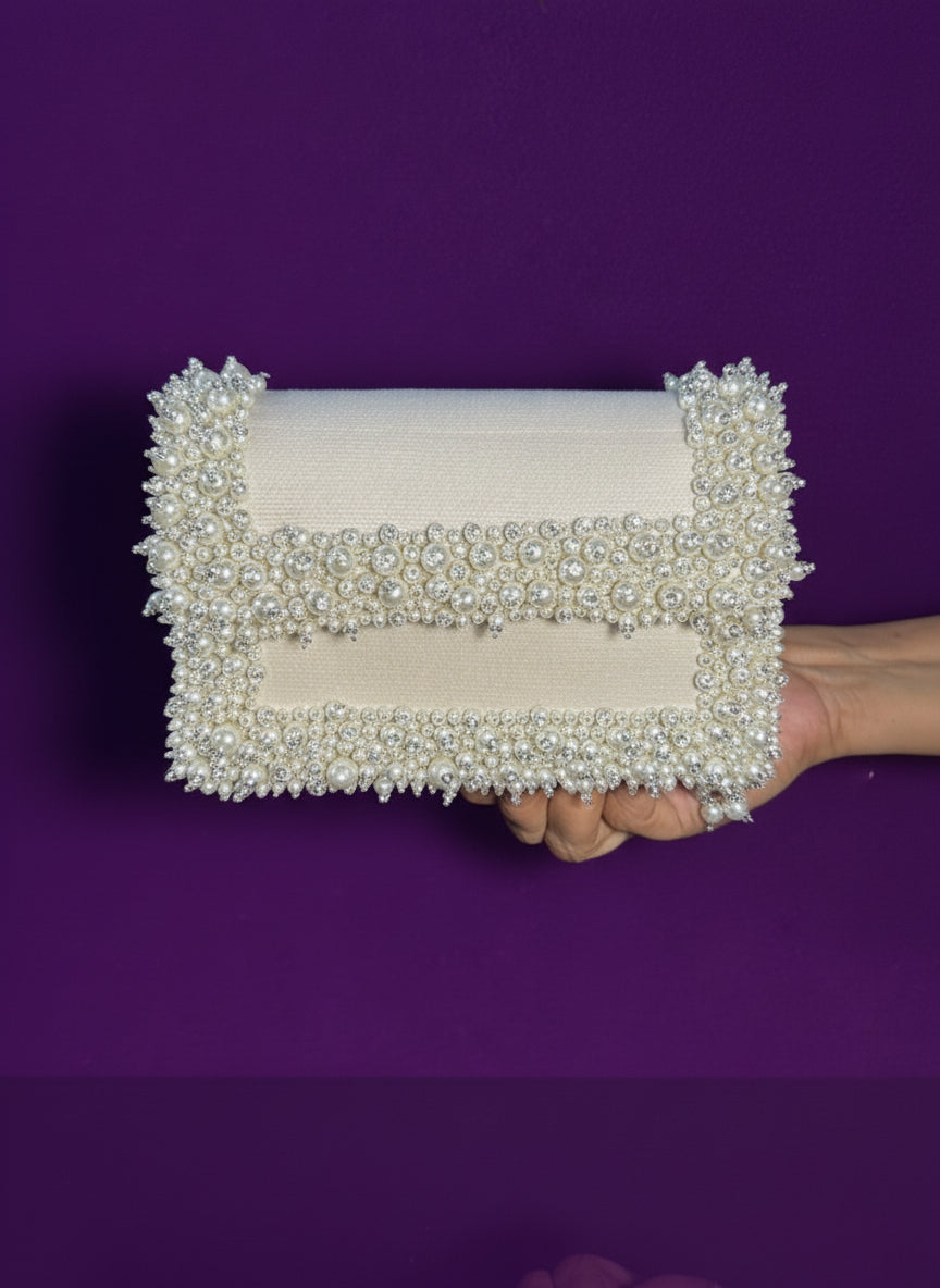 The Pearl Radiance Luxe Clutch - A Festive Muse of Modern Elegance