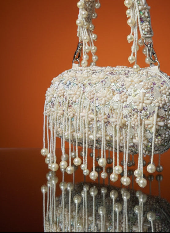 Ethereal Blossom Pearl Box Clutch-Classy Modern Touch to Wedding & Festive Season