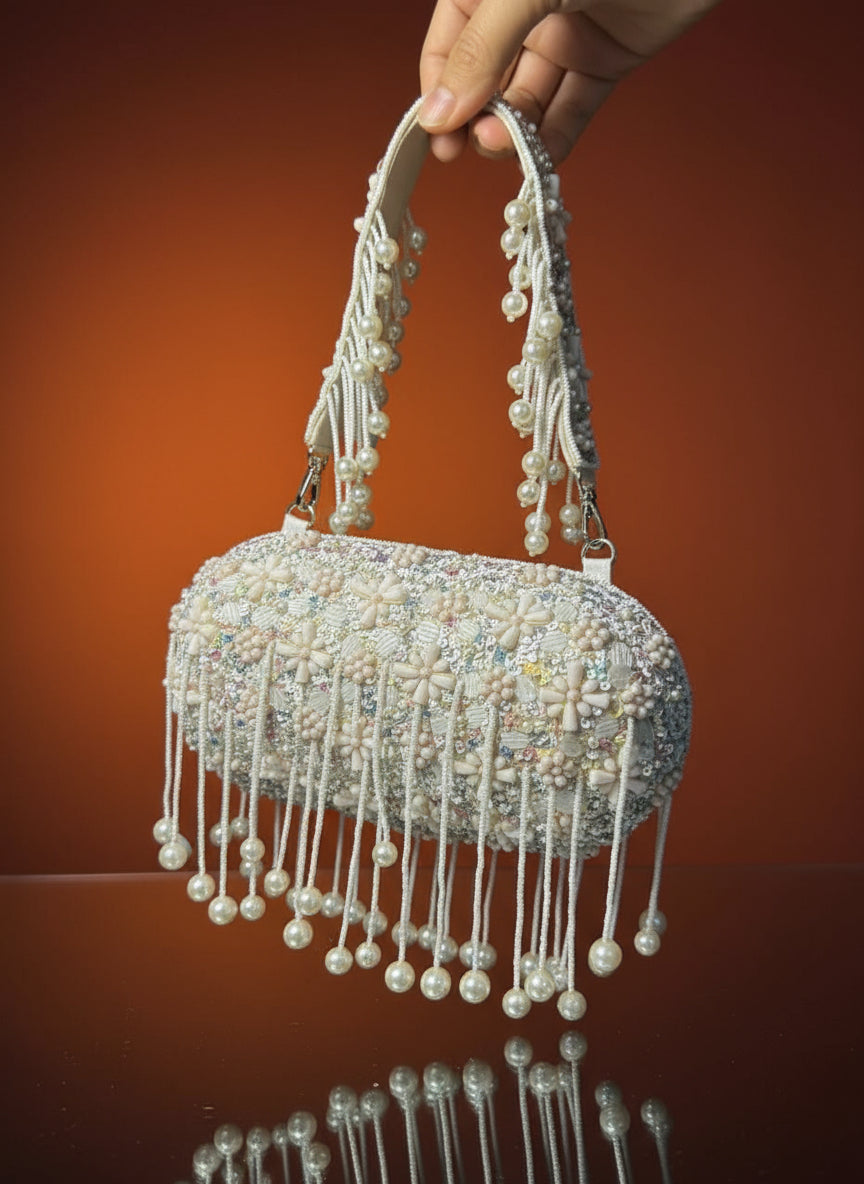 Ethereal Blossom Pearl Box Clutch-Classy Modern Touch to Wedding & Festive Season