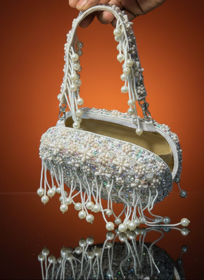 Ethereal Blossom Pearl Box Clutch-Classy Modern Touch to Wedding & Festive Season