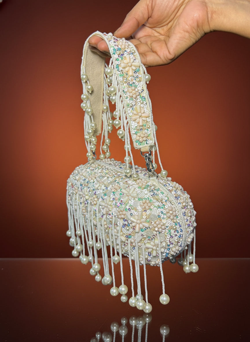 Ethereal Blossom Pearl Box Clutch-Classy Modern Touch to Wedding & Festive Season