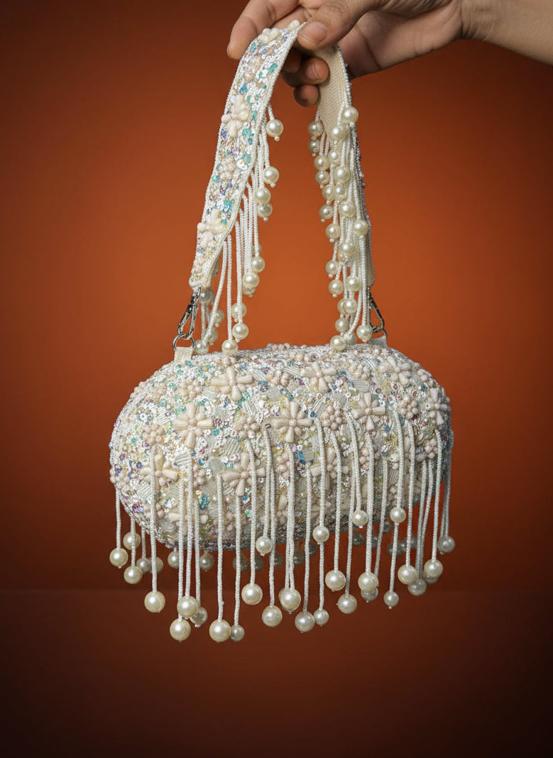 Ethereal Blossom Pearl Box Clutch-Classy Modern Touch to Wedding & Festive Season