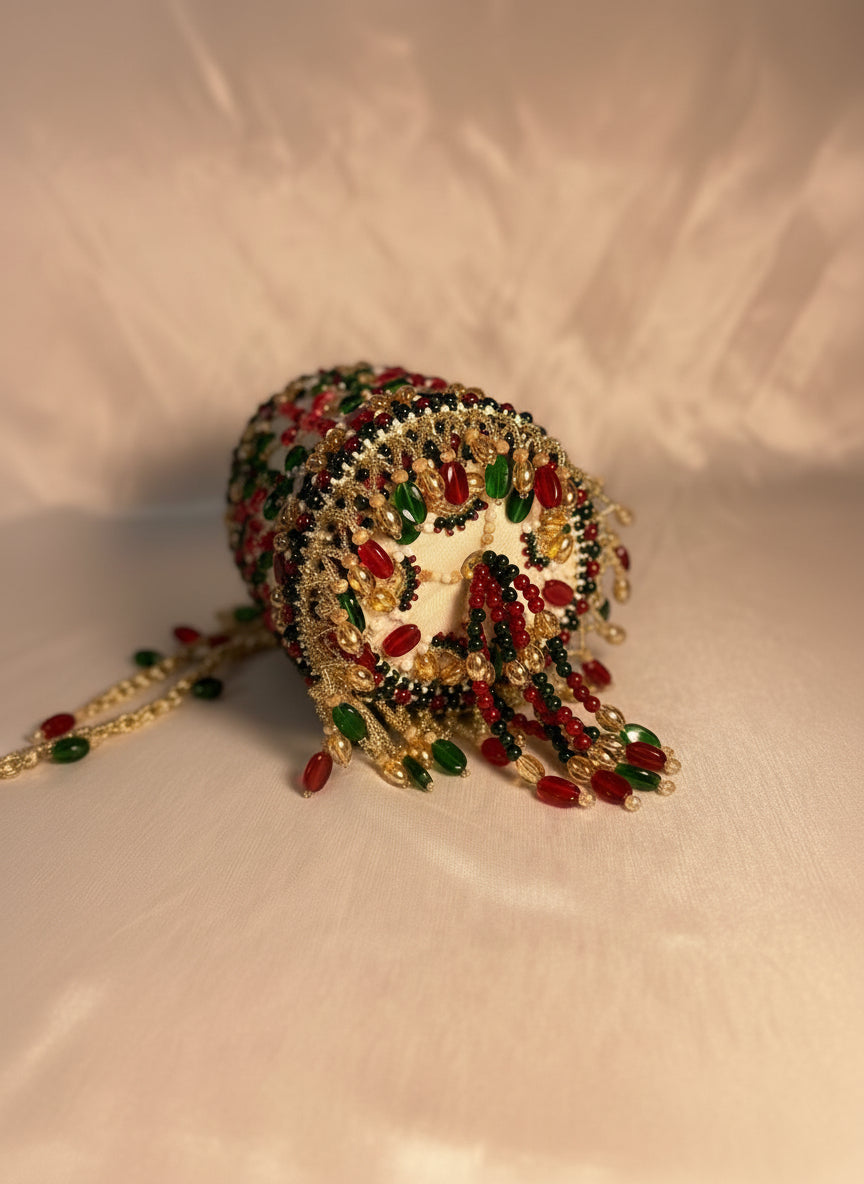 Ivory Handcrafted Multi-Color Beaded Clutch - Festive & Wedding Edit